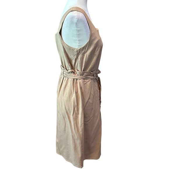 Monteau Beige Sleeveless Button-Down Belted Dress L - Picture 4 of 8